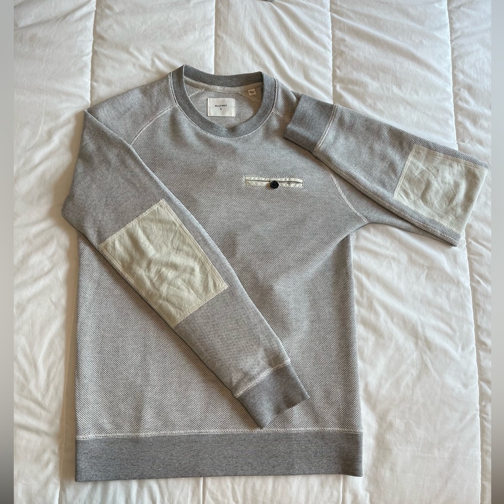 BILLY REID SWEATER MENS SMALL BLACK DOVER CREW NECK ELBOW PATCHES LONG SLEEVE